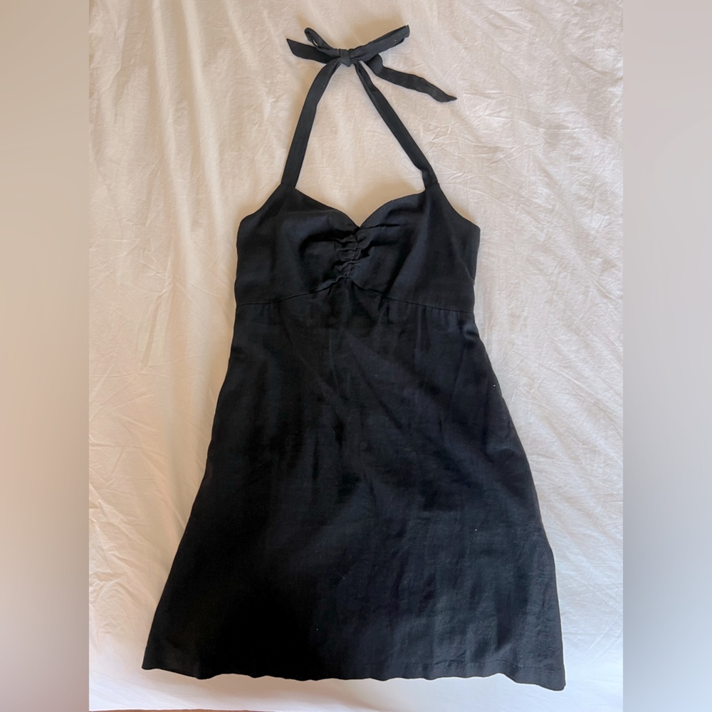 Black Linen Halter Dress (mini dress)